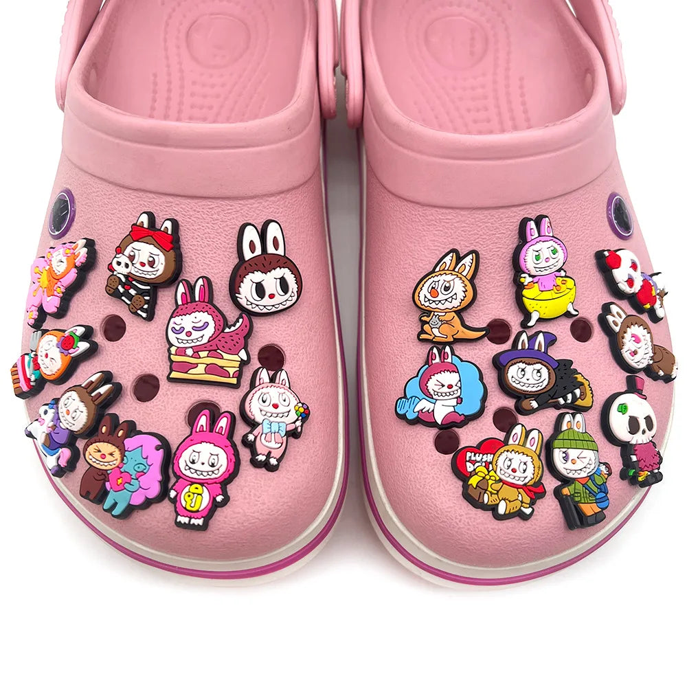 10pcs Labubu Shoe Flower Buckle for Men Women Anime Cartoon Cute Applique Boys Girls Shoes DIY Decorative Products Patch Toys