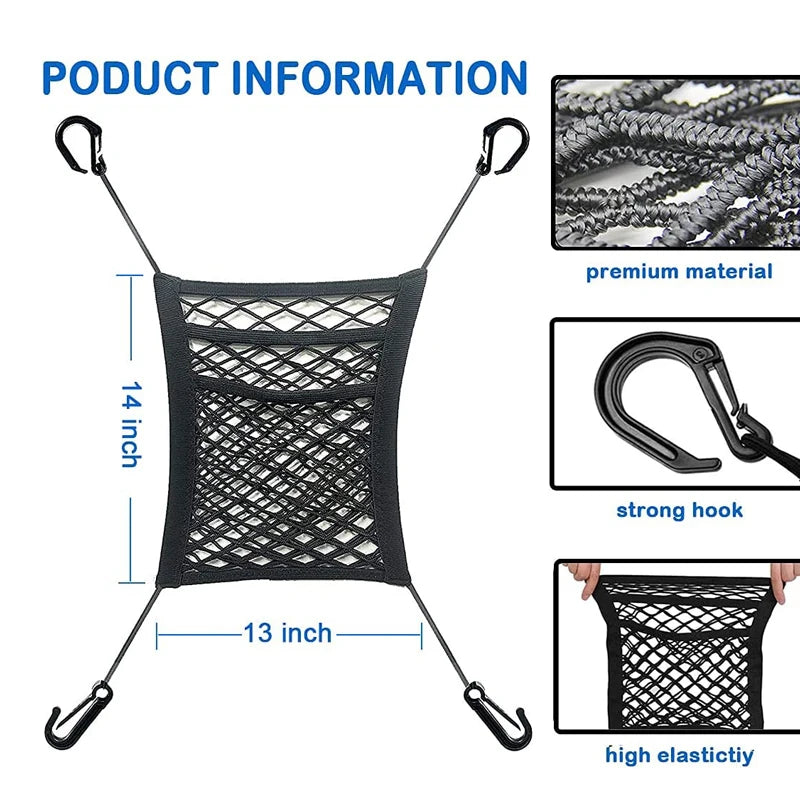 Car Storage Net Bag Between Seats Car Divider Pet Barrier Stretchable Elastic Mesh Bag Organizer Auto Accessories