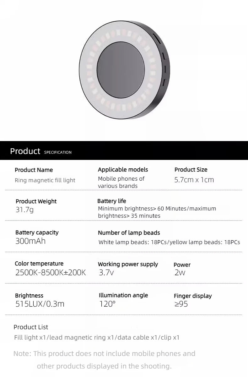 Mini Magnetic Fill Light Pocket Portable Outdoor Photographic Lamp for Apple iPhone 15/14/13/12 Mobile Phone Tiktok Live Selfie